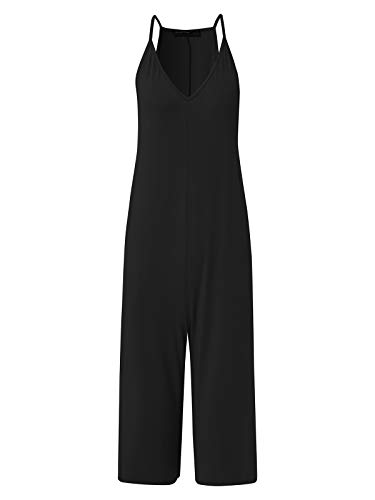 Style Dome Mono de Verano para Mujer Casual Ajustable Correa Pantalones de Trabajo Flojo Playa Largo Sin Mangas Monos con Bolsillo Invierno B-Negro XL