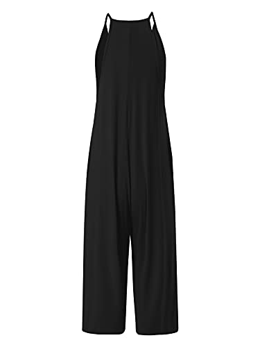 Style Dome Mono de Verano para Mujer Casual Ajustable Correa Pantalones de Trabajo Flojo Playa Largo Sin Mangas Monos con Bolsillo Invierno B-Negro XL