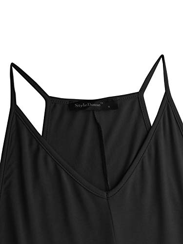 Style Dome Mono de Verano para Mujer Casual Ajustable Correa Pantalones de Trabajo Flojo Playa Largo Sin Mangas Monos con Bolsillo Invierno B-Negro XL