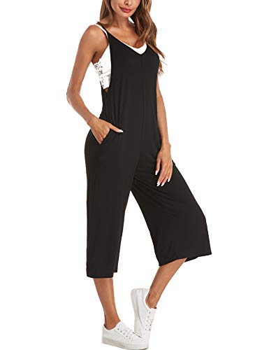 Style Dome Mono de Verano para Mujer Casual Ajustable Correa Pantalones de Trabajo Flojo Playa Largo Sin Mangas Monos con Bolsillo Invierno B-Negro XL