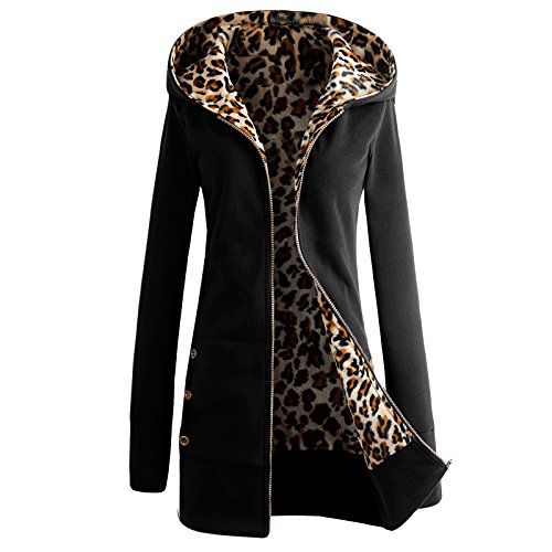 Sudaderas con Capucha para Mujer Otoño Invierno Leopardo Outwear con Manga Larga Tops con Cremallera Bolsillos Abrigos Cardigans Hoodie de Manga Larga Jersey S-6XL