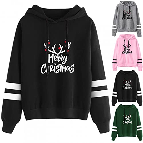 Suéter de Navidad Mujer Invierno Jerséis de Estampado Reno Cuello Redondo Jersey Navideño Regalo de Año Nuevo Ropa Navidena Mujer Divertida y Adorable Hoody y Sudadera con Capucha de Manga Larga