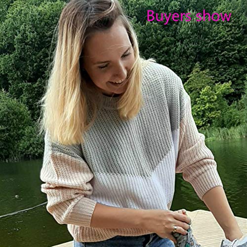 Suéter elegante y exquisito Sujetadores acogedores para mujeres, tamaño suelto suéter de punto mujeres jarros de manga larga mujer jerseys suéteres casual invierno color bloque de rayas suéter