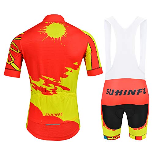 SUHINFE Ropa Ciclismo Hombre Verano, Transpirable y de Secado rápido Maillot Ciclismo y Pculotte Ciclismo con 5D Gel Pad para Bicicleta de Carretera y MTB