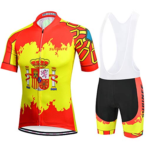 SUHINFE Ropa Ciclismo Hombre Verano, Transpirable y de Secado rápido Maillot Ciclismo y Pculotte Ciclismo con 5D Gel Pad para Bicicleta de Carretera y MTB