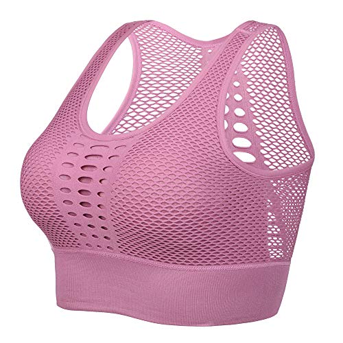 Sujetador Deportivo Mujer Material Cómodos Suave y Almohadillas Extraíbles Bra Deporte sin Costuras para Yoga Fitness Run Ejercicio de Alto Impacto (Rosado, M)