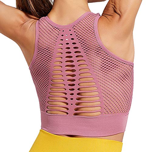 Sujetador Deportivo Mujer Material Cómodos Suave y Almohadillas Extraíbles Bra Deporte sin Costuras para Yoga Fitness Run Ejercicio de Alto Impacto (Rosado, M)