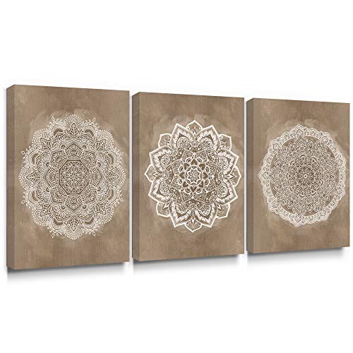 SUMGAR Cuadros en Lienzo Mandala de la Flor India Boho Decoración de Café Para Dormitorio Baño Sala de Estar 30 x 40 cm x 3 piezas