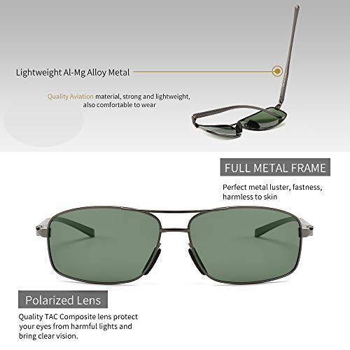 SUNGAIT Rectangulares Gafas de sol Hombre Polarizadas Clásico metal Marc Gunmetal/Verde 2458