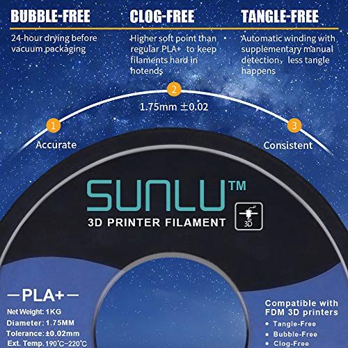 SUNLU PLA+ Filament 1.75mm for 3D Printer & 3D Pens, 1KG (2.2LBS) PLA+ 3D Printer Filament Tolerance Accuracy +/- 0.02 mm, White