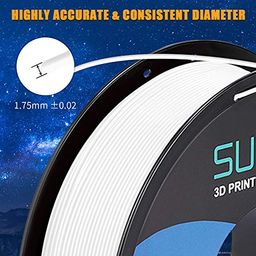 SUNLU PLA+ Filament 1.75mm for 3D Printer & 3D Pens, 1KG (2.2LBS) PLA+ 3D Printer Filament Tolerance Accuracy +/- 0.02 mm, White