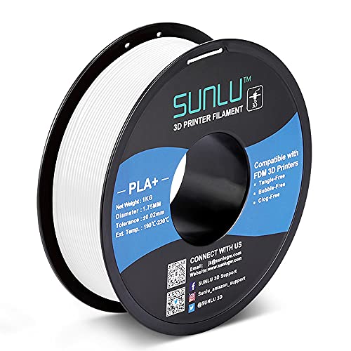 SUNLU PLA+ Filament 1.75mm for 3D Printer & 3D Pens, 1KG (2.2LBS) PLA+ 3D Printer Filament Tolerance Accuracy +/- 0.02 mm, White