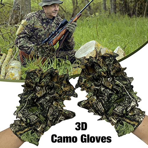 Sunnyushine Sneaky - Guantes de camuflaje 3D, cómodos, antideslizantes, duraderos, con hojas 3D, para camuflaje, caza, para camuflaje