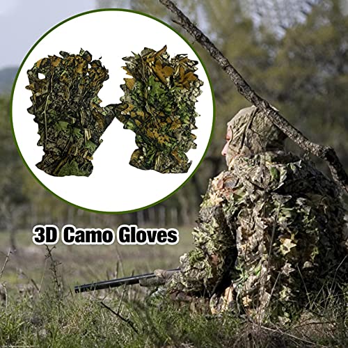 Sunnyushine Sneaky - Guantes de camuflaje 3D, cómodos, antideslizantes, duraderos, con hojas 3D, para camuflaje, caza, para camuflaje