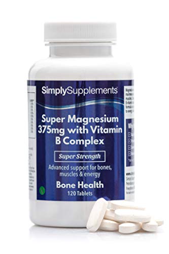 Super Magnesio 375 mg con Complejo de Vitamina B ¡Bote para 4 meses! Apto para Veganos - 120 Comprimidos - SimplySupplements