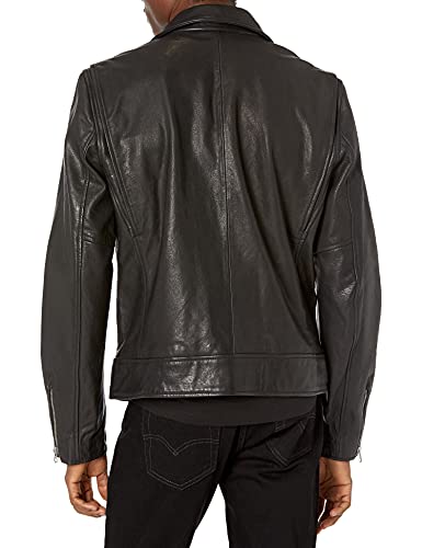 Superdry Leather Moto Biker Chaquetas de los Hombres, Negro, M