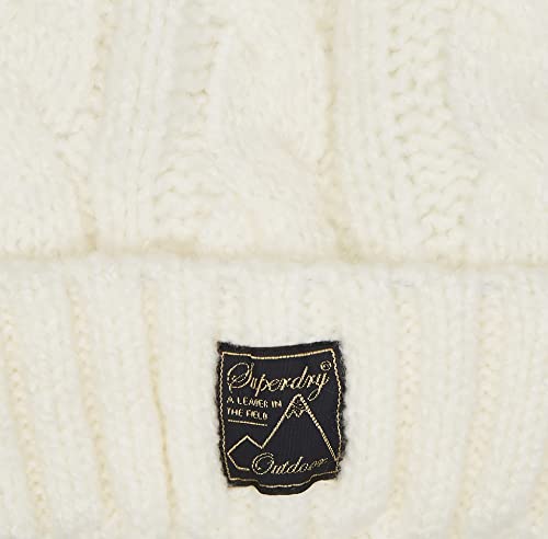 Superdry Tweed Cable Beanie Gorro de Punto, Color Blanco, Talla única para Mujer