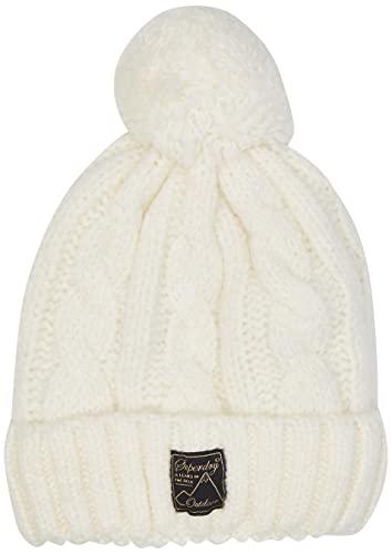 Superdry Tweed Cable Beanie Gorro de Punto, Color Blanco, Talla única para Mujer