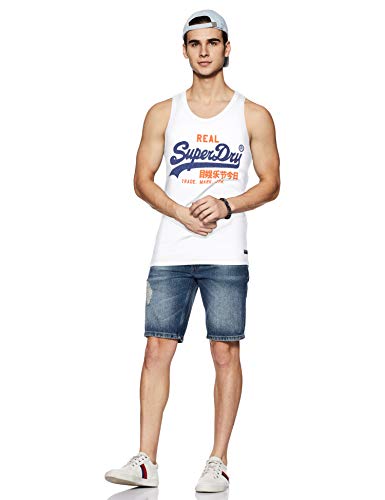 Superdry Vintage Logo Mid Weight Vest Camiseta sin Mangas, Blanco (Optic 01c), S para Hombre