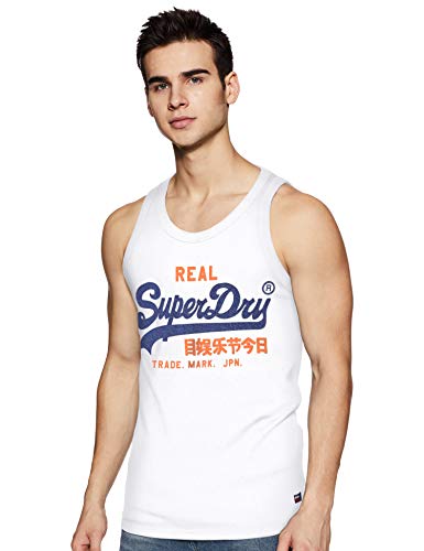 Superdry Vintage Logo Mid Weight Vest Camiseta sin Mangas, Blanco (Optic 01c), S para Hombre