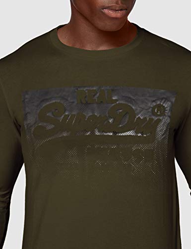 Superdry VL Halftone Emboss LS Top Camisa Manga Larga, Verde (Olive Night GPA), S para Hombre