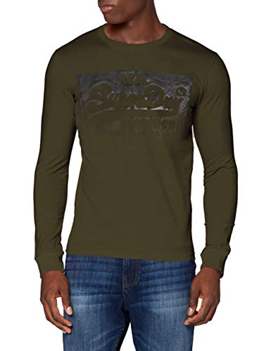 Superdry VL Halftone Emboss LS Top Camisa Manga Larga, Verde (Olive Night GPA), S para Hombre