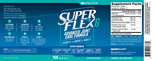 SUPERFLEX-6 - Fórmula avanzada para el cuidado de las articulaciones (glucosamina, condroitina, MSM, vitamina D, ácido hialurónico y extracto de boswellia) - 150 tabletas