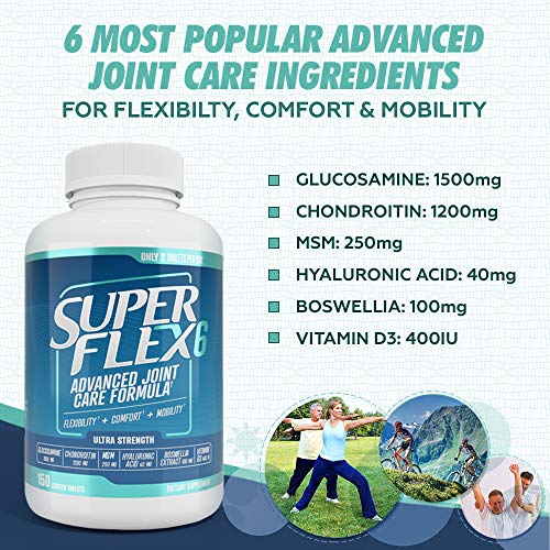 SUPERFLEX-6 - Fórmula avanzada para el cuidado de las articulaciones (glucosamina, condroitina, MSM, vitamina D, ácido hialurónico y extracto de boswellia) - 150 tabletas