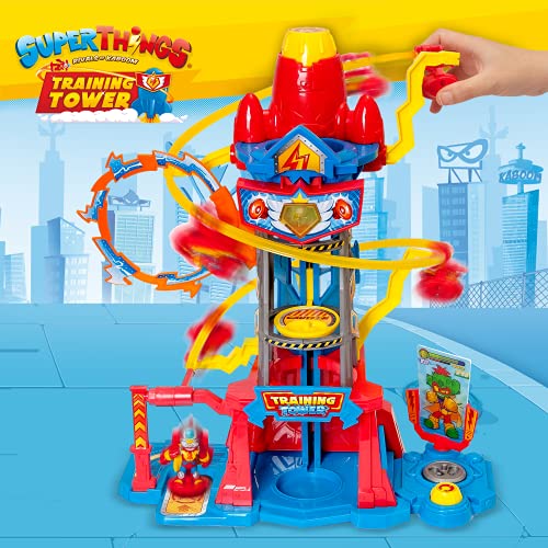 SUPERTHINGS Training Tower – Torre de Entrenamiento con Luces y Sonido, 1 SuperThing y 1 Kazoom Kid Exclusivo. 3 Zonas de Entrenamiento, aprende a Volar, Disparar y Luchar.