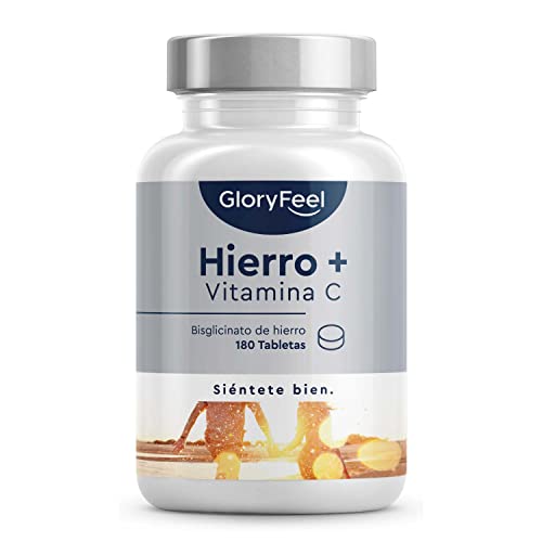 Suplemento de Hierro 40mg con Vitamina C natural - Bisglicinato de hierro de alta calidad (hierro quelado) - Buen sabor gracias al aroma natural de naranja - 180 comprimidos para 6 meses