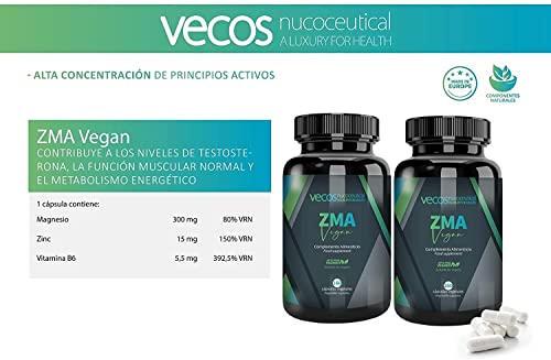 Suplemento Deportivo con Vitamina B6, Zinc y Magnesio - ZMA Vegan - 160 Cápsulas Vegetales - Contribuye a la Función Muscular Normal - Propiedades Antioxidantes