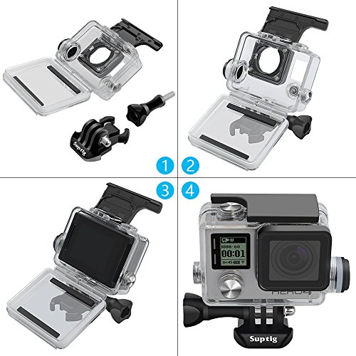 Suptig - Carcasa impermeable recargable para cámara de acción exterior GoPro Hero 4 Hero 3+ Hero 3 para carga bajo el agua – resistente al agua hasta 40 m