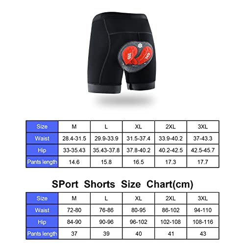 SUUKAA Pantalones Cortos de Ciclismo Ropa Interior Deportiva para Mujer/Hombres Unisexo con Acolchado Elástico Transpirable de Gel 5D,MTB Bicicleta Pantalones Cortos