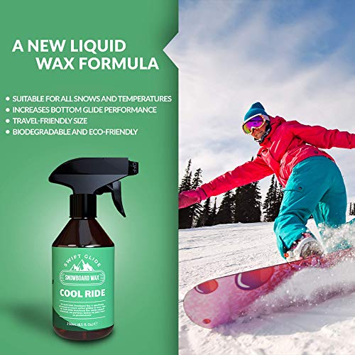 Swift Glide Spray Cera Snowboard Tabla y Esquis - Cera Esquis para Mejor Deslizamiento Tabla de Snowboard - Encerado para Tabla Deslizante, Hidrata y Protege la Tabla Snowboard para Esquiadores, 250ml