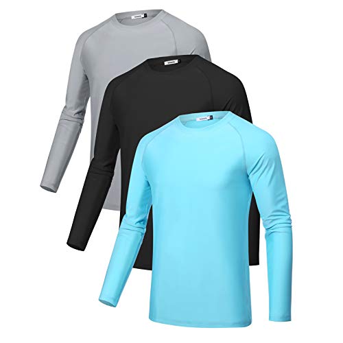 Sykooria 3 Piezas Camisetas Manga Larga Hombre Deporte UPF 50+ Protección Solar UV,Secado Rápid Top Transpirable Shirt Camiseta Cuello Redondo para Correr Trotar Fitness Ciclismo Entrenamiento Casual