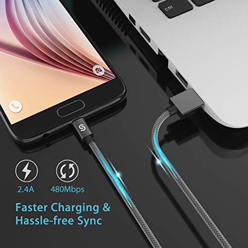 Syncwire Cable Micro USB 1m [2-Unidades] - 2.4A Cable Android Carga Rápida Cable Micro USB Nylon Trenzado para Samsung Galaxy S7/S6/S4/S3, Kindle, Sony, Huawei, Xiaomi, Nexus, Motorola, PS4 - Gris