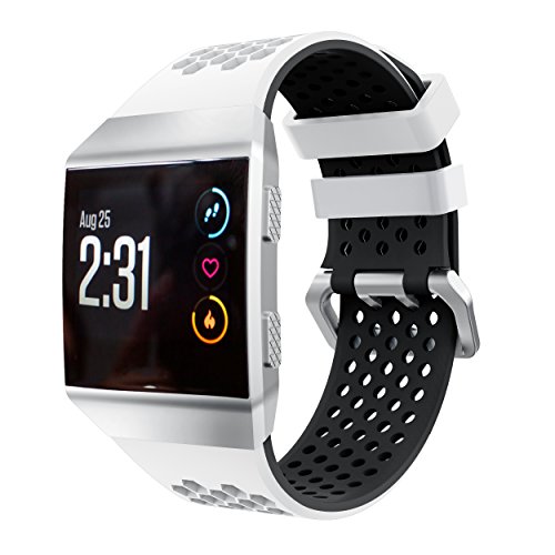 Syxinn Compatible para Fitbit Ionic Correa de Reloj, Banda de Reemplazo Silicona Suave Sports Pulsera para Ionic Watch (Blanco-Negro)