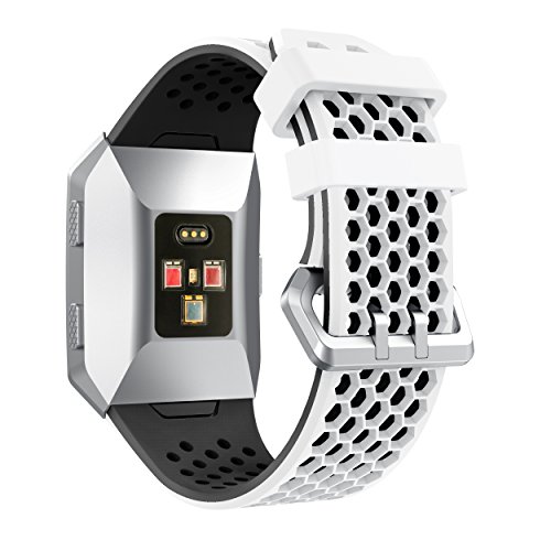 Syxinn Compatible para Fitbit Ionic Correa de Reloj, Banda de Reemplazo Silicona Suave Sports Pulsera para Ionic Watch (Blanco-Negro)