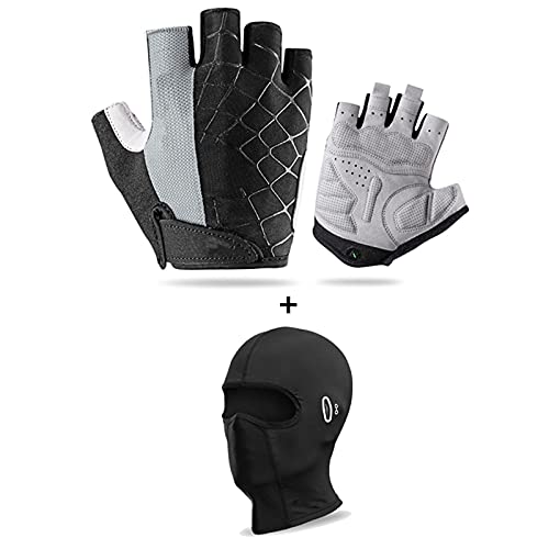 sZeao Guantes Deportivos De Medio Dedo Y Balaclava Mascarilla Facial Protección UV Transpirable Forro del Casco A Prueba De Viento Antideslizante Almohadilla Absorbente De Golpes,L