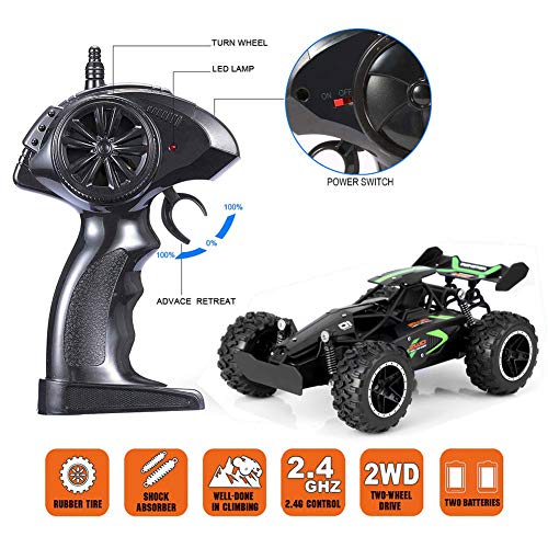 SZJJX RC Car Remote Control Truck 2.4Ghz 20KM / H Alta Velocidad 2WD Racing Cars RTR Electric Rock Climber Fast Race Buggy Hobby Toy para niños Regalo (Verde)