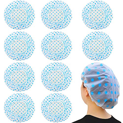 SZWL Shower Cap Disposable, Waterproof Bath Cap, Clear Waterproof Plastic Elastic Hair Bath Caps Apply to Women Girls, Travel Spa, Hotel and Hair, Home etc Use,10 pieces