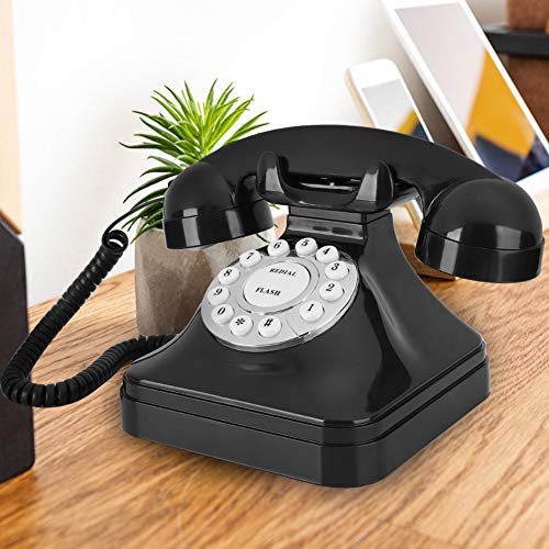 T osuny Teléfonos fijos Retro Antiguos, teléfono Vintage multifunción, con Base Antideslizante, Compatible con función de Almacenamiento de rellamada de ruptura de Flash, para Oficina en casa(Negro)