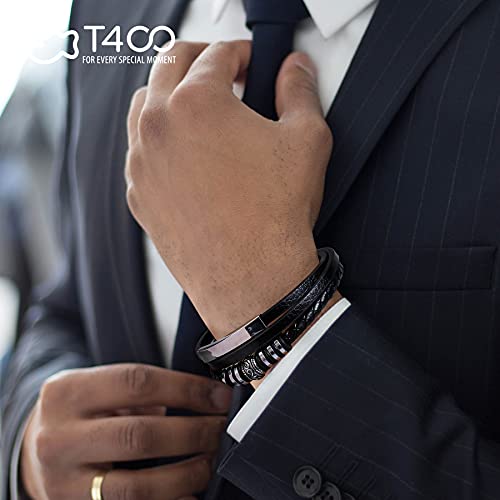 T400 Pulsera de Cuero para Hombre – Pulsera Hecha a Mano con Cierre magnético de Acero Inoxidable, Longitudes de 8.7 Pulgadas+0.3 Pulgadas (22 cm+1 cm) con Caja de Regalo