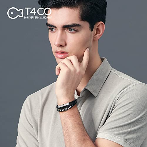 T400 Pulsera de Cuero para Hombre – Pulsera Hecha a Mano con Cierre magnético de Acero Inoxidable, Longitudes de 8.7 Pulgadas+0.3 Pulgadas (22 cm+1 cm) con Caja de Regalo