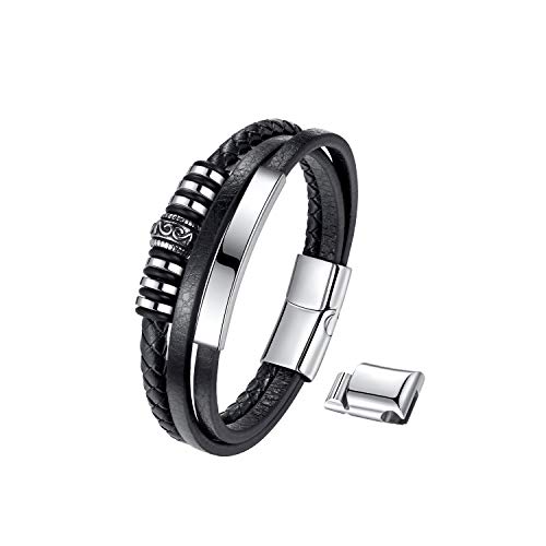 T400 Pulsera de Cuero para Hombre – Pulsera Hecha a Mano con Cierre magnético de Acero Inoxidable, Longitudes de 8.7 Pulgadas+0.3 Pulgadas (22 cm+1 cm) con Caja de Regalo