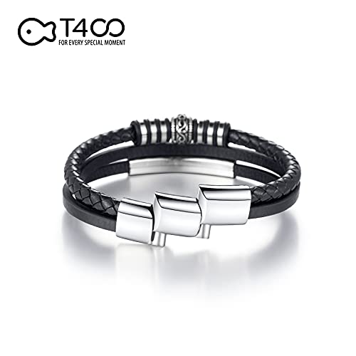 T400 Pulsera de Cuero para Hombre – Pulsera Hecha a Mano con Cierre magnético de Acero Inoxidable, Longitudes de 8.7 Pulgadas+0.3 Pulgadas (22 cm+1 cm) con Caja de Regalo