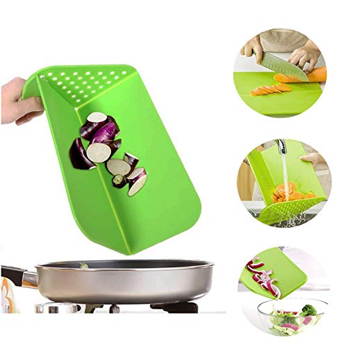 Tabla de Cortar Cocina Plástico Tabla de Cortar Plegable Multifuncional con Tamiz Integrado Tabla de Cortar Set Adecuado para Cocina, Picnic, lavar Frutas y Verduras y Cortar Verduras 2 Piezas