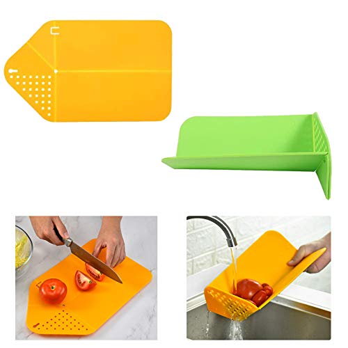 Tabla de Cortar Cocina Plástico Tabla de Cortar Plegable Multifuncional con Tamiz Integrado Tabla de Cortar Set Adecuado para Cocina, Picnic, lavar Frutas y Verduras y Cortar Verduras 2 Piezas