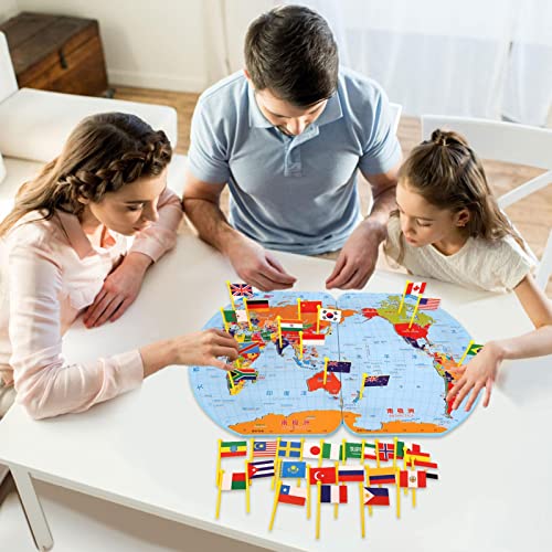 Tablero de mapa del mundo con banderas nacionales, divertido juego de mesa de madera plegable para niños, aprender geografía, países, capitales, idioma y moneda, desarrollo intelectual, juguetes educa