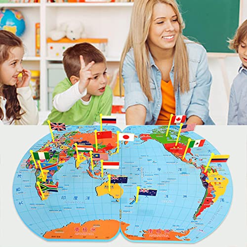 Tablero de mapa del mundo con banderas nacionales, divertido juego de mesa de madera plegable para niños, aprender geografía, países, capitales, idioma y moneda, desarrollo intelectual, juguetes educa